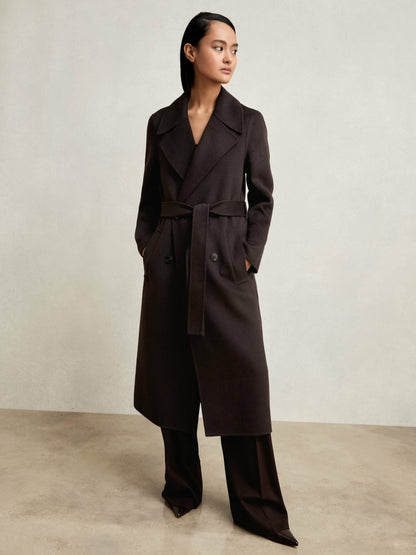 Reiss Double-Breasted Blindseam Coat Wool-Blend in Aubergine