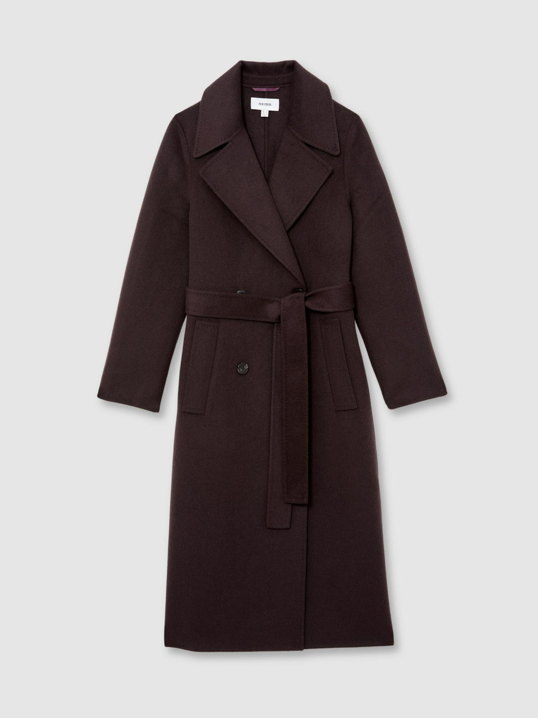 Reiss Double-Breasted Blindseam Coat Wool-Blend in Aubergine