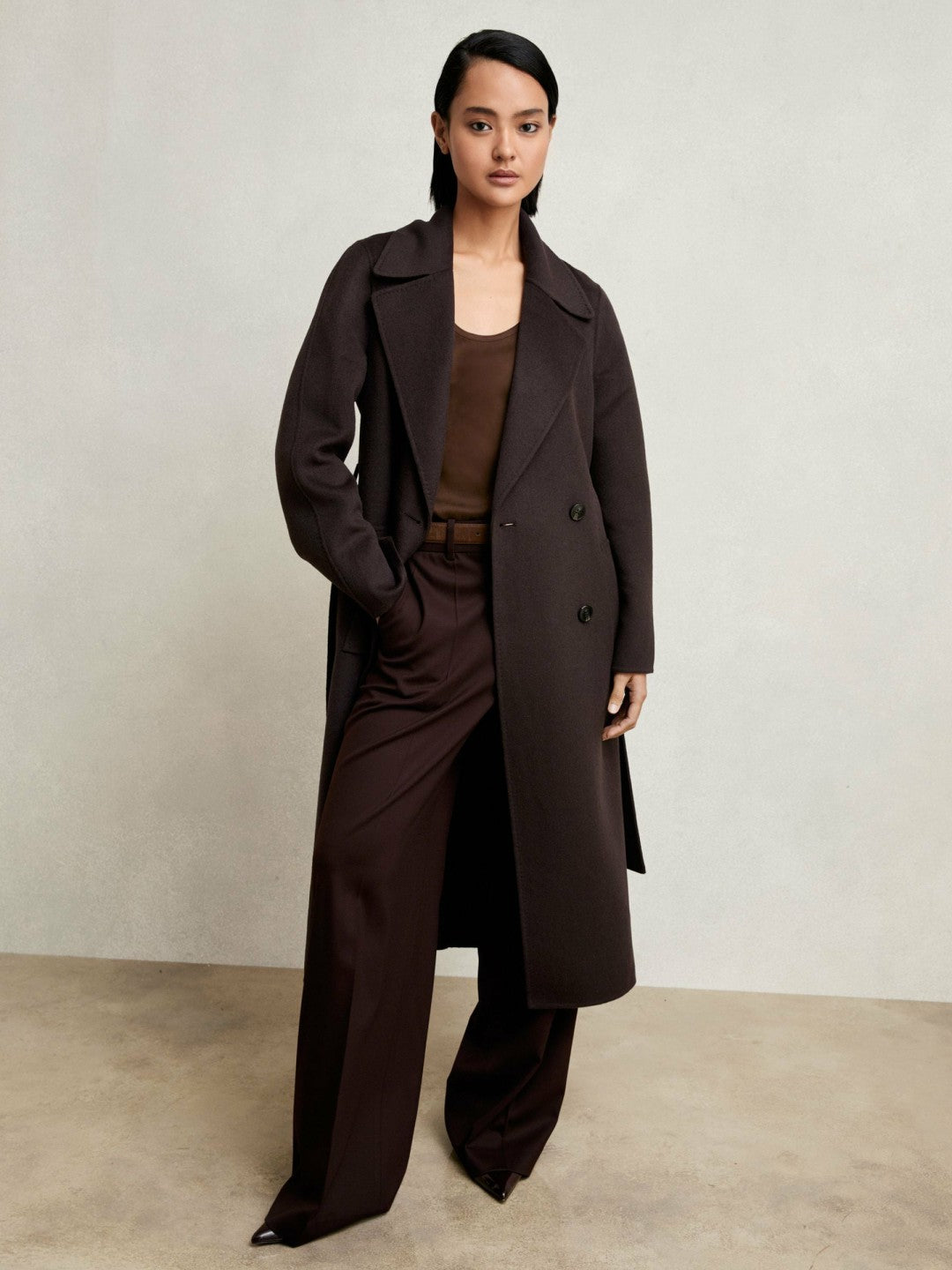 Reiss Double-Breasted Blindseam Coat Wool-Blend in Aubergine