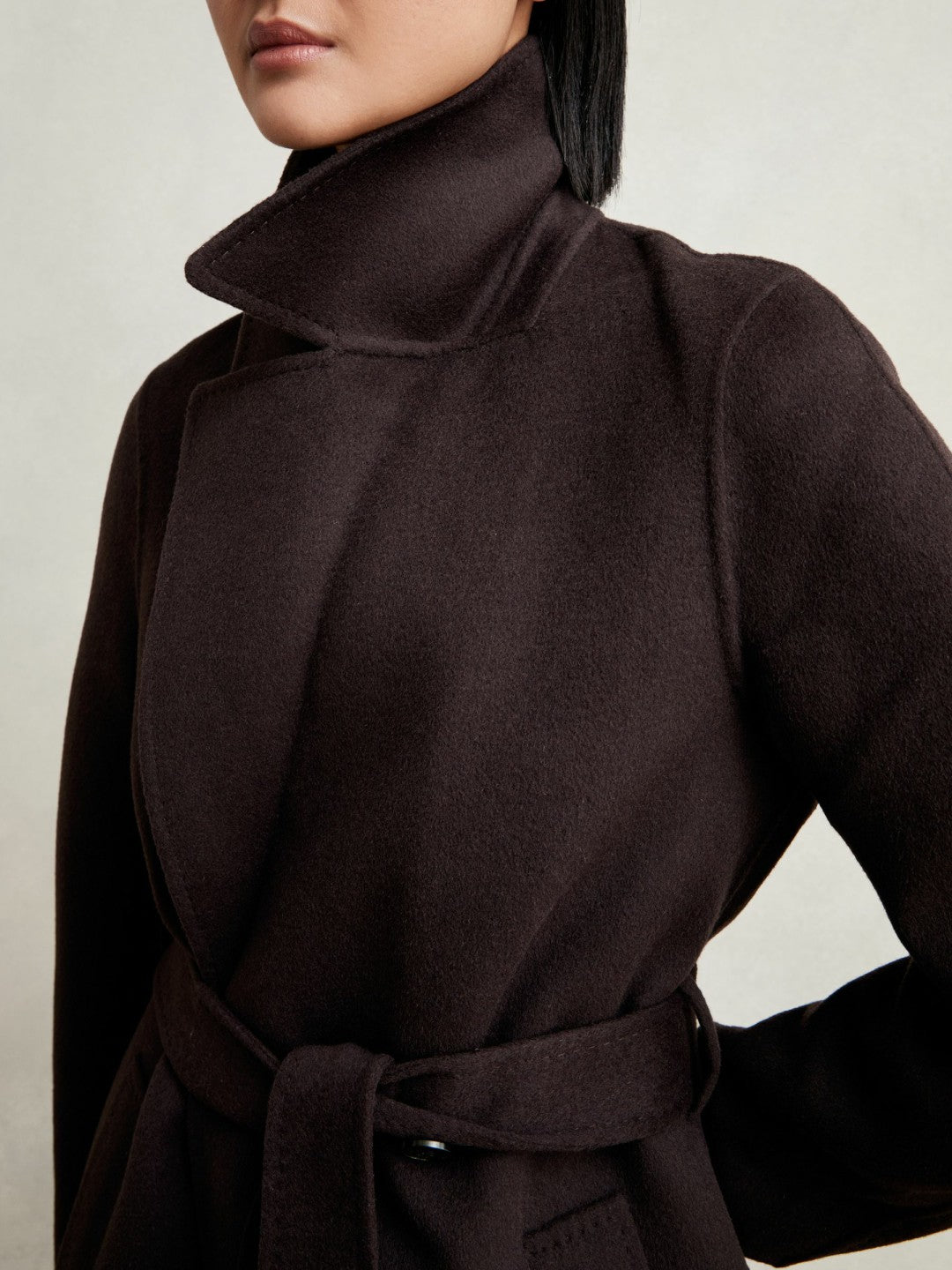 Reiss Double-Breasted Blindseam Coat Wool-Blend in Aubergine