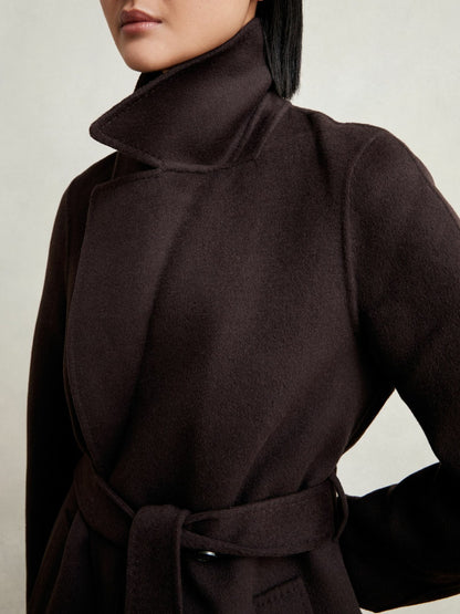 Reiss Double-Breasted Blindseam Coat Wool-Blend in Aubergine