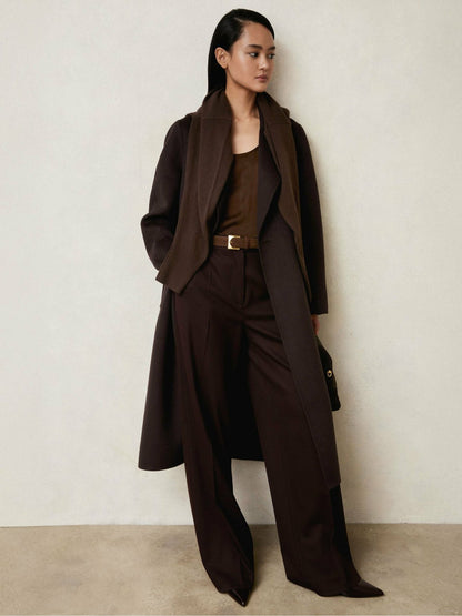 Reiss Double-Breasted Blindseam Coat Wool-Blend in Aubergine
