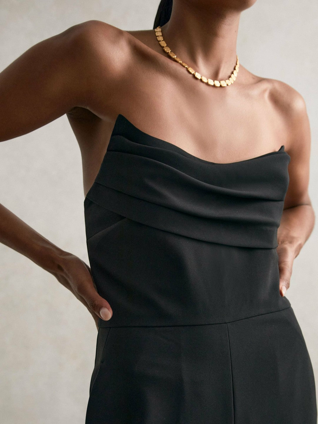 Reiss Structured Strapless Wide-Leg Jumpsuit in Black