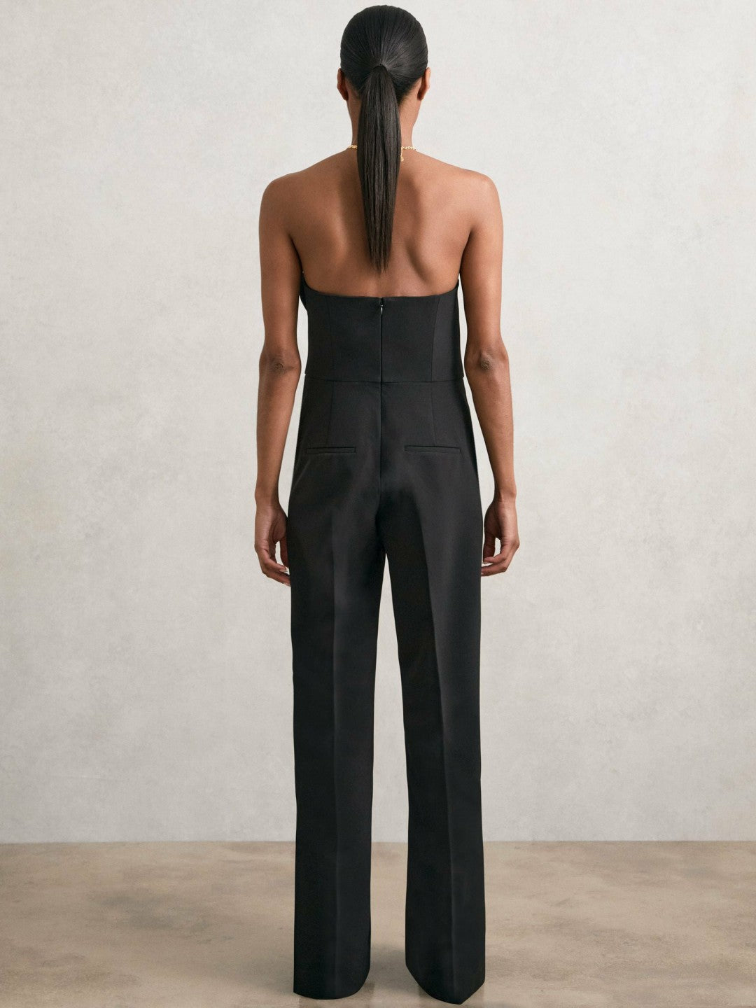 Reiss Structured Strapless Wide-Leg Jumpsuit in Black
