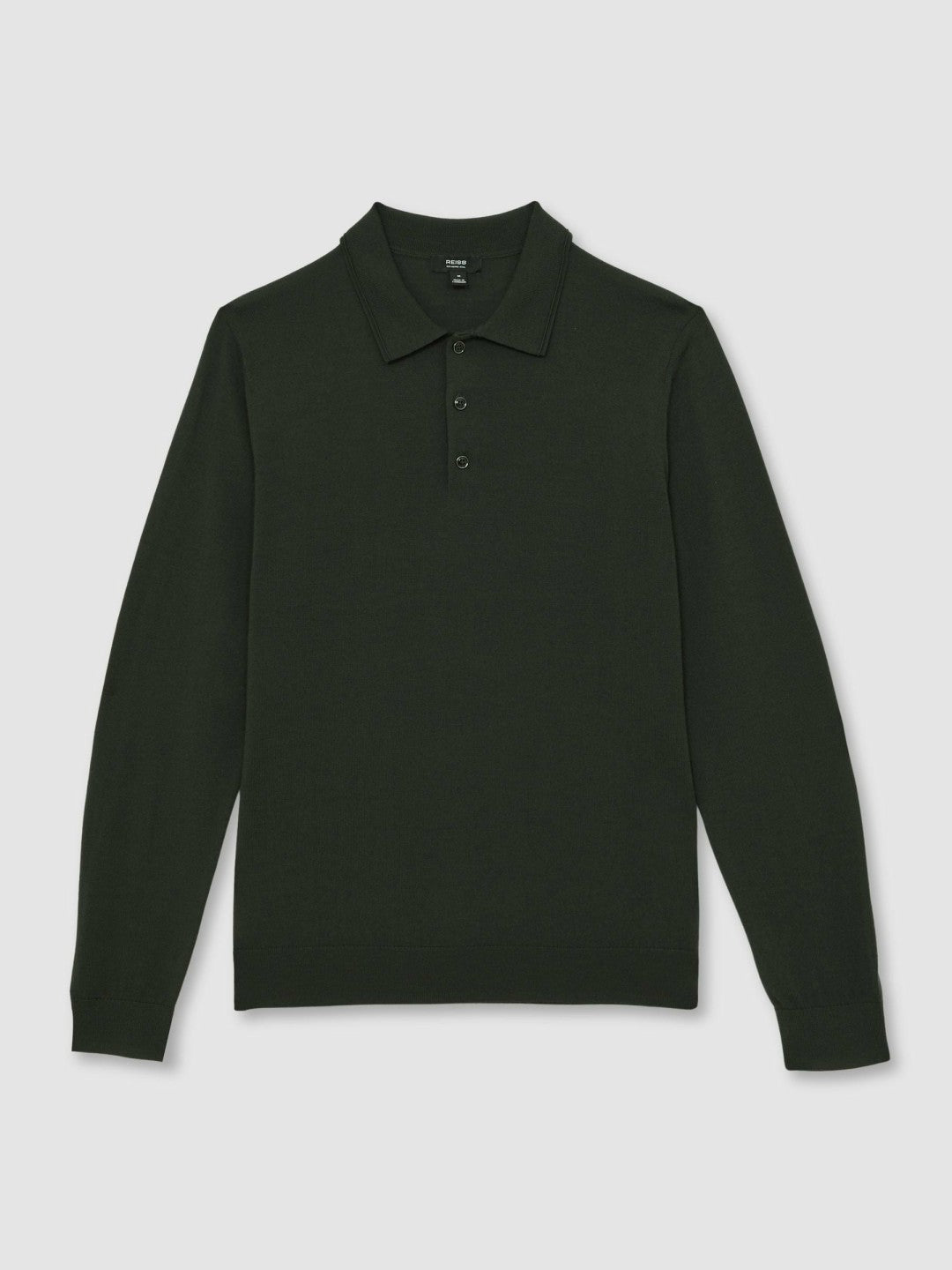 Reiss Merino Wool Long-Sleeve Polo Shirt in Dark Military Green
