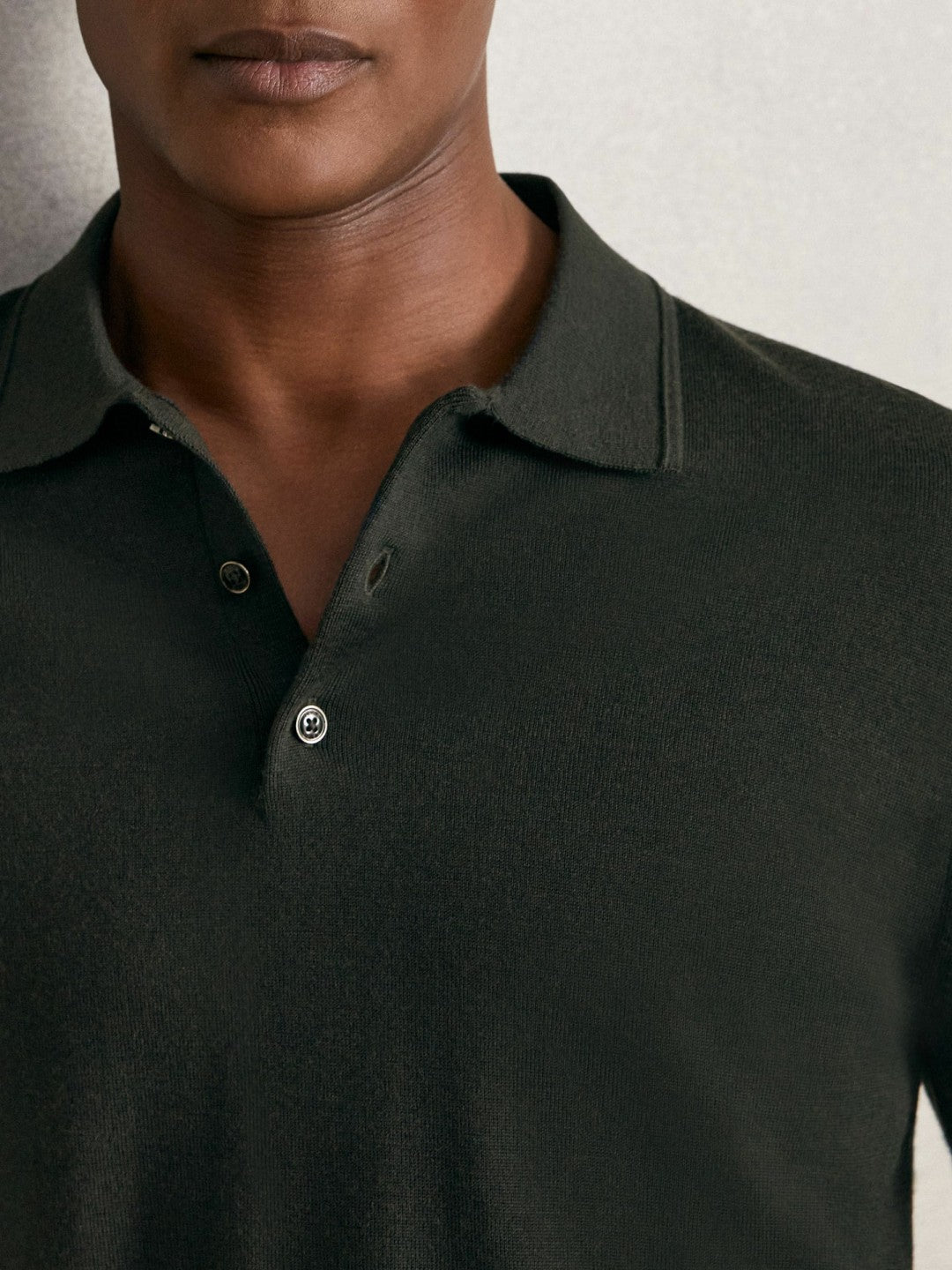 Reiss Merino Wool Long-Sleeve Polo Shirt in Dark Military Green
