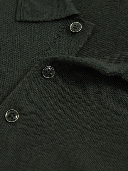 Reiss Merino Wool Long-Sleeve Polo Shirt in Dark Military Green