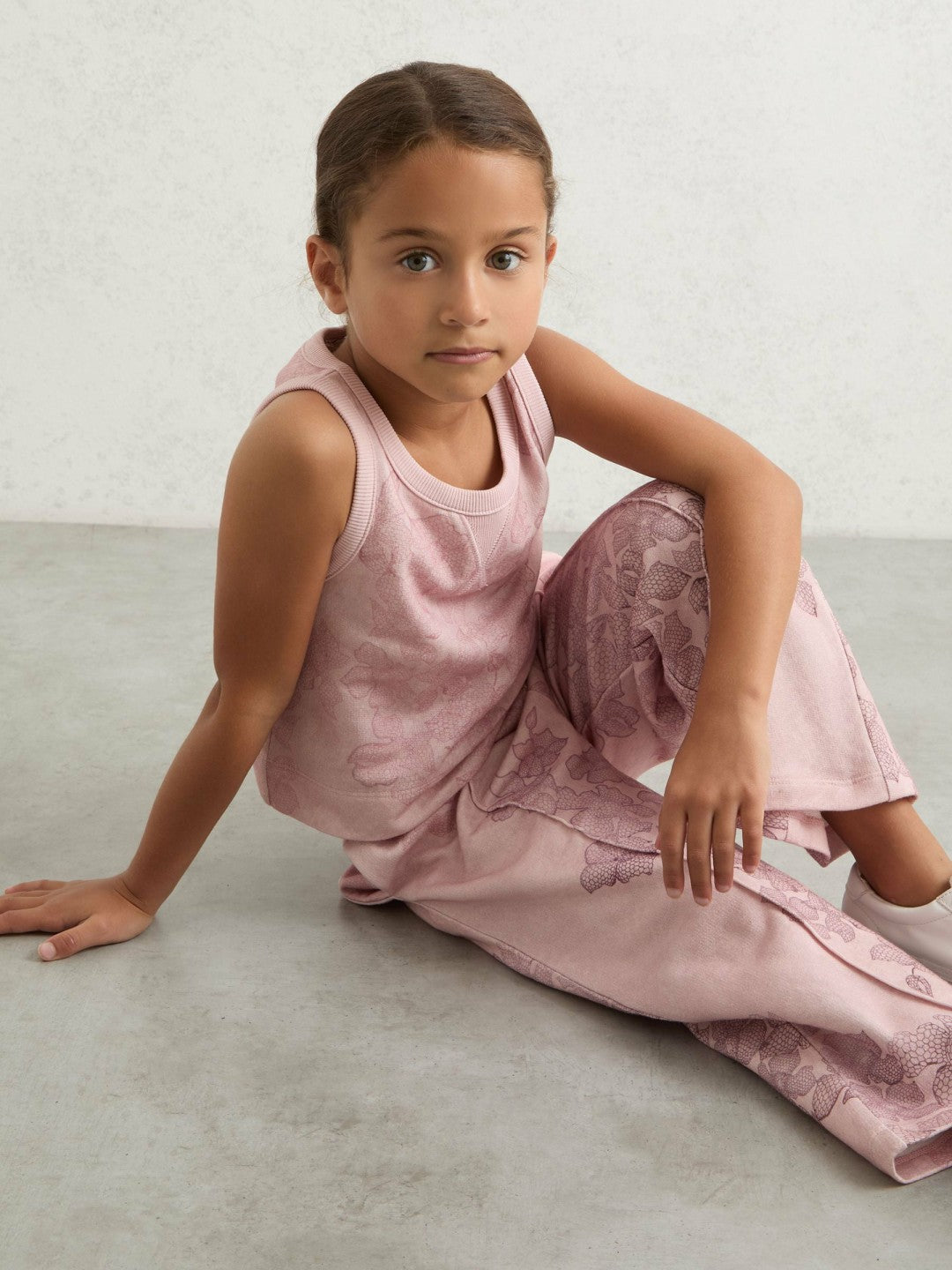 Reiss 9-13 yrs Cotton Floral Vest and Joggers Set in Pink Print