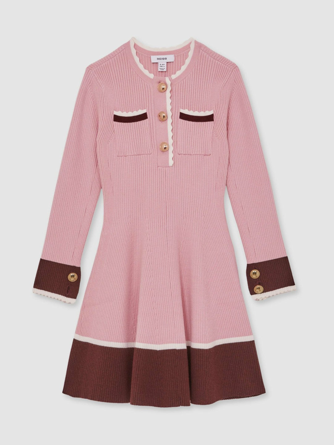 Reiss 9-13 yrs Scallop-Trim Rib-Knit Dress in Pink