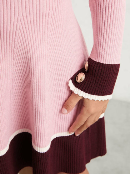 Reiss 9-13 yrs Scallop-Trim Rib-Knit Dress in Pink