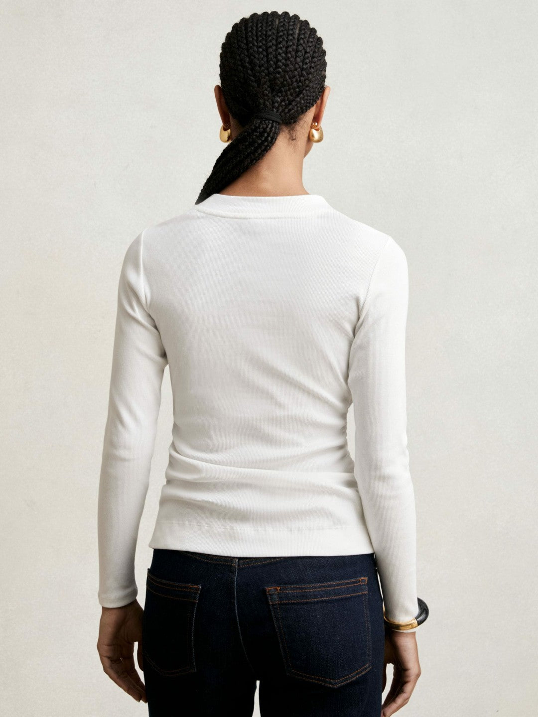 Reiss Cotton Long-Sleeve Ruched T-Shirt with Stretch in White