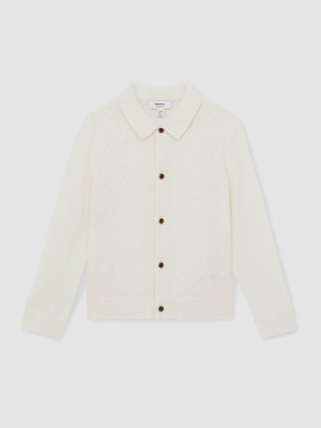 Reiss 3-9 yrs Wool V-Stitch Button-Through Cardigan in Off White