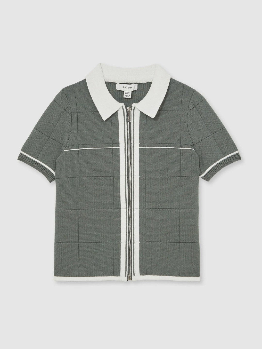 Reiss 9-13 yrs Tipped Knit Zip-Through Shirt in Dark Sage Green