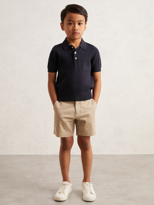 Reiss 3-9 yrs Stitch-Detail Press-Stud Polo Shirt in Navy Blue
