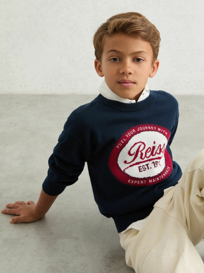 Reiss 3-9 yrs Cotton Motor Cars Logo Jumper in Navy