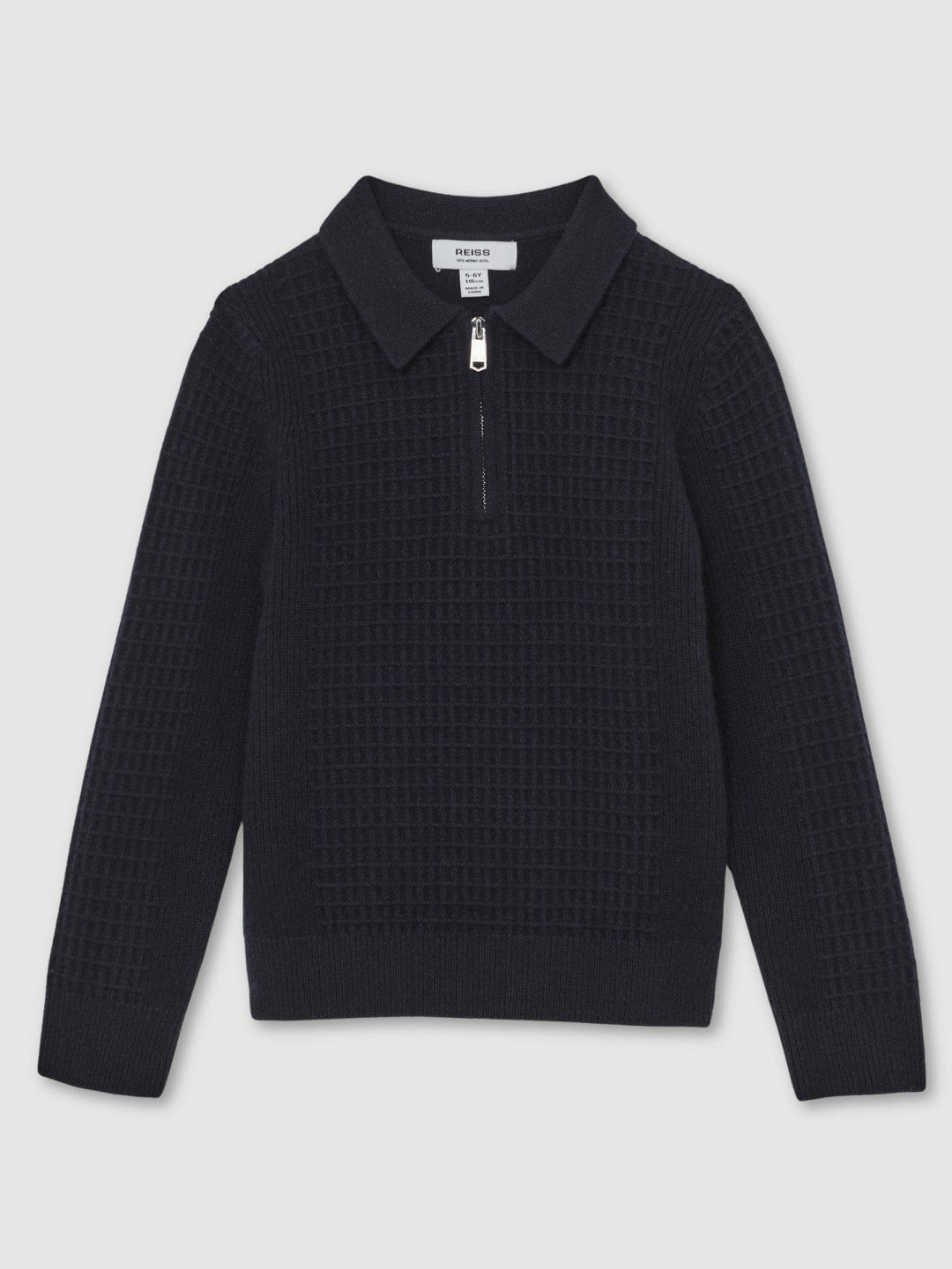 Reiss 3-9 yrs Wool Waffle-Knit Half-Zip Polo Shirt in Navy Blue