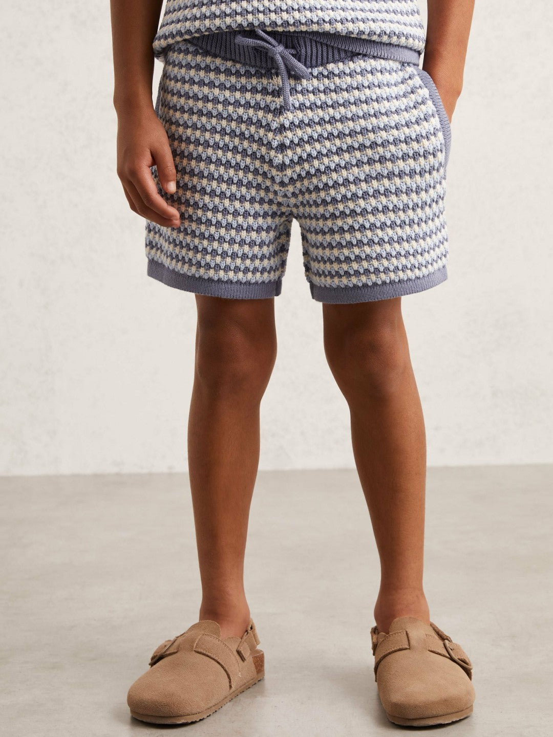 Reiss 9-13 yrs Cotton-Blend Knitted Stripe Shorts in Blue/White