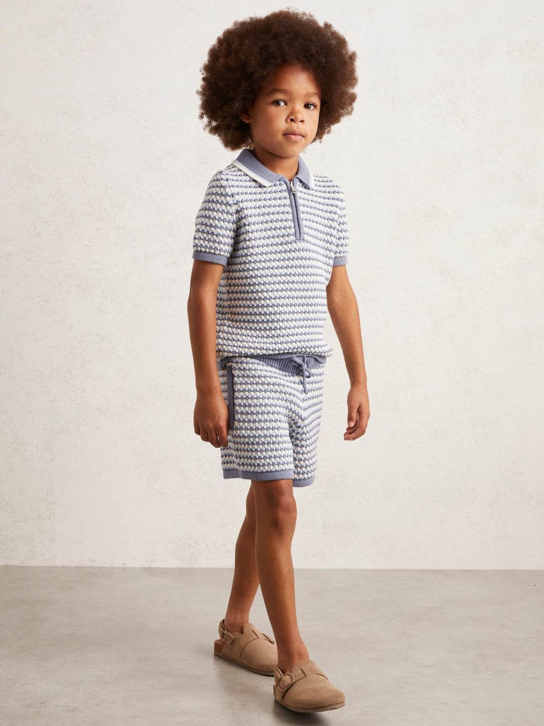 Reiss 9-13 yrs Cotton-Blend Knitted Stripe Shorts in Blue/White