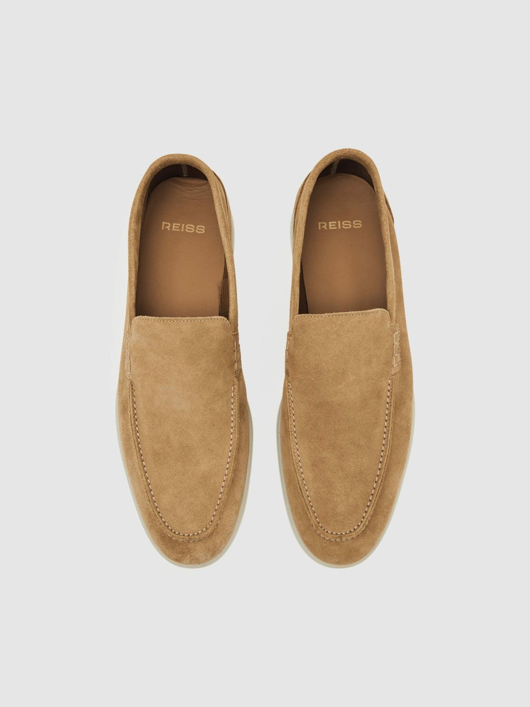 Reiss Suede Slip-On Loafers in Stone