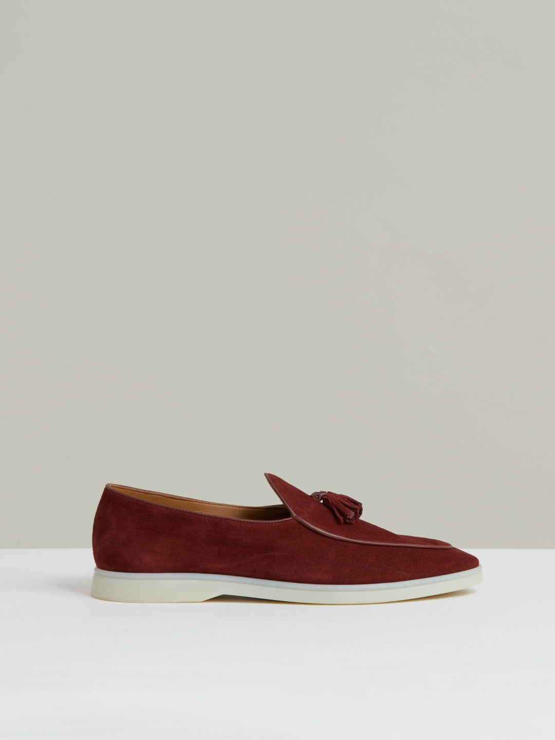 Reiss Suede Tassel Loafers in Maroon Red
