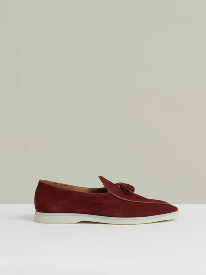 Reiss Suede Tassel Loafers in Maroon Red