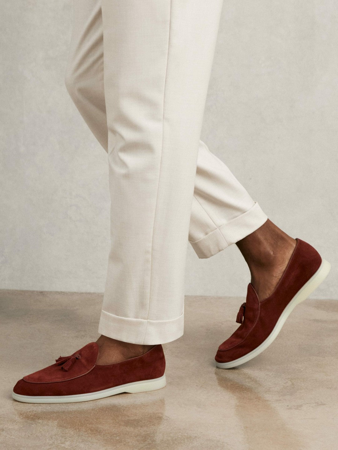 Reiss Suede Tassel Loafers in Maroon Red