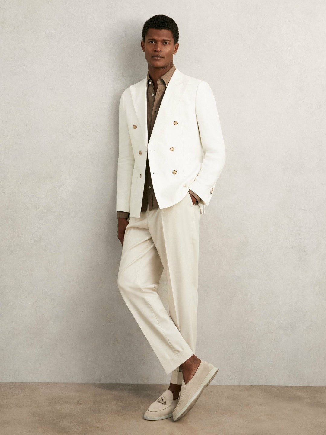Reiss Suede Tassel Loafers in Light Stone