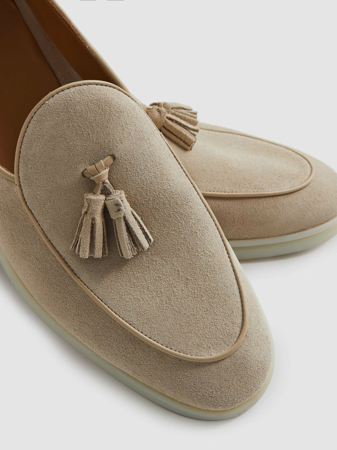Reiss Suede Tassel Loafers in Light Stone