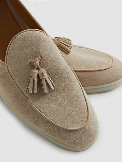Reiss Suede Tassel Loafers in Light Stone