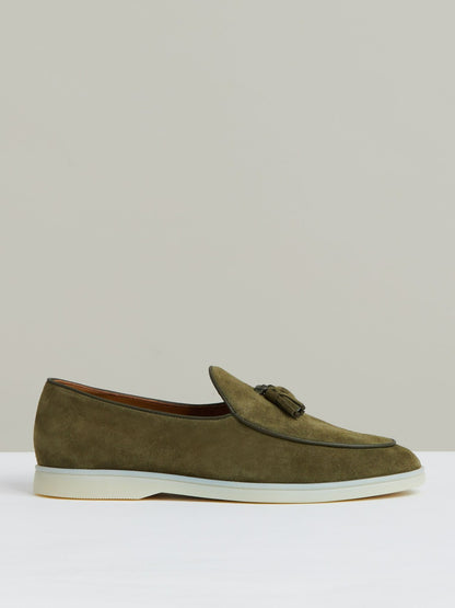 Reiss Suede Tassel Loafers in Moss Green