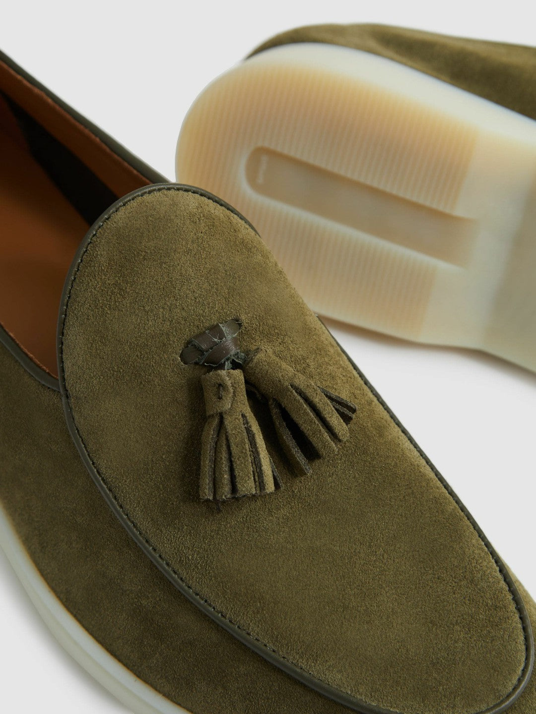 Reiss Suede Tassel Loafers in Moss Green