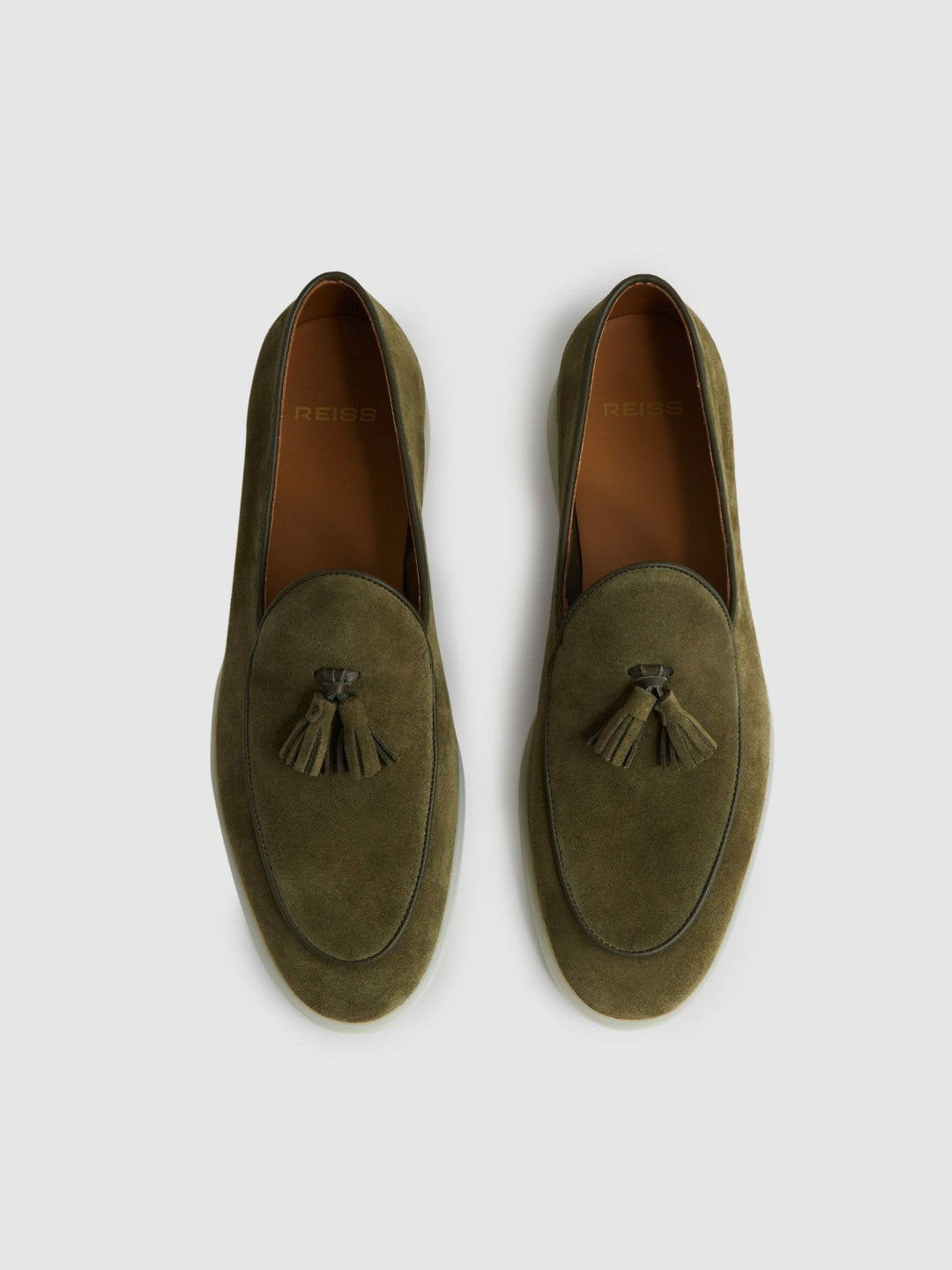 Reiss Suede Tassel Loafers in Moss Green