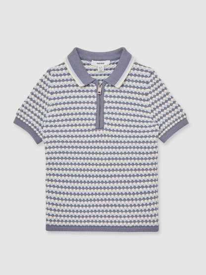 Reiss 9-13 yrs Knitted Stripe Half-Zip Polo Shirt in Blue/White