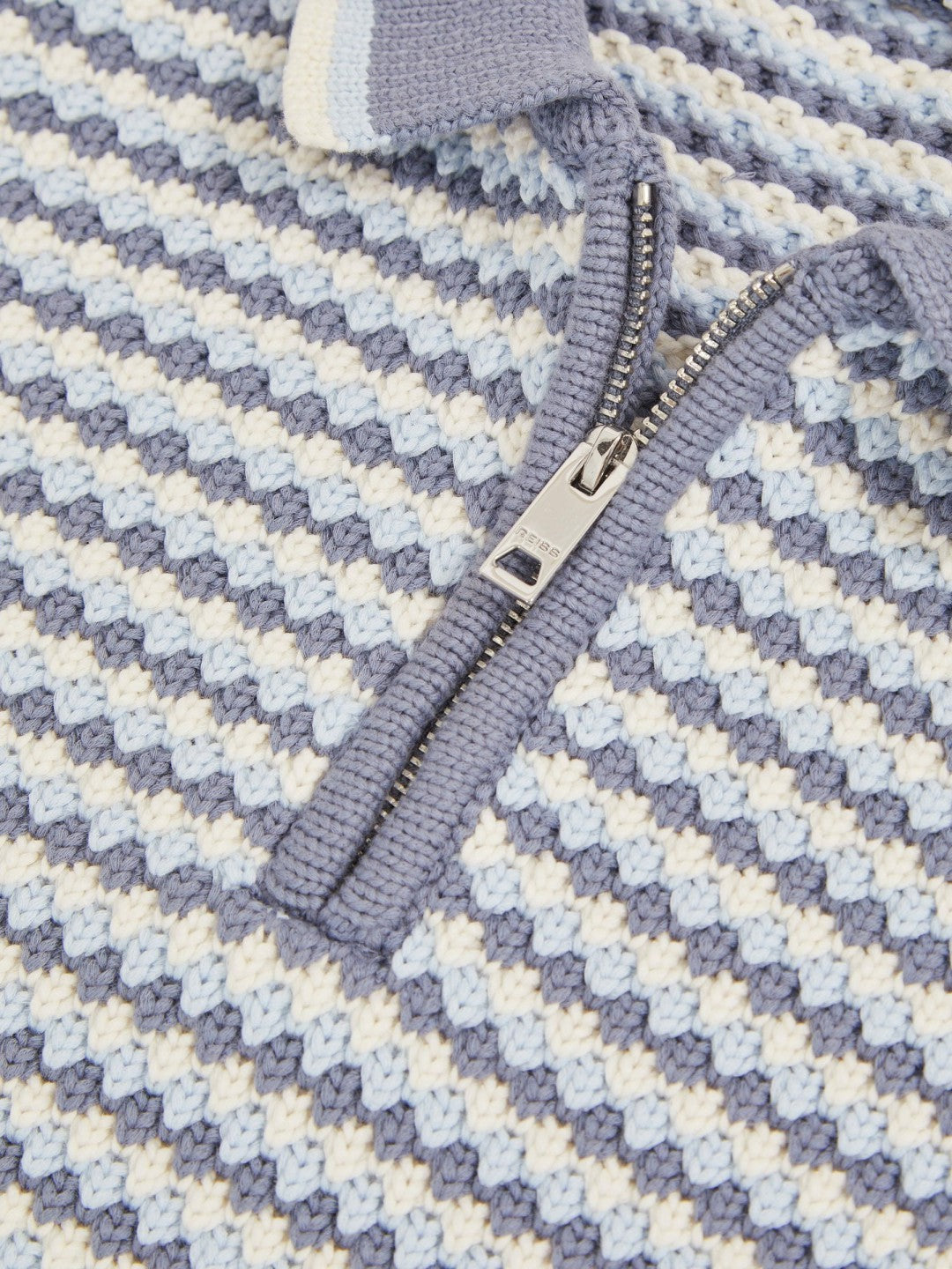 Reiss 9-13 yrs Knitted Stripe Half-Zip Polo Shirt in Blue/White