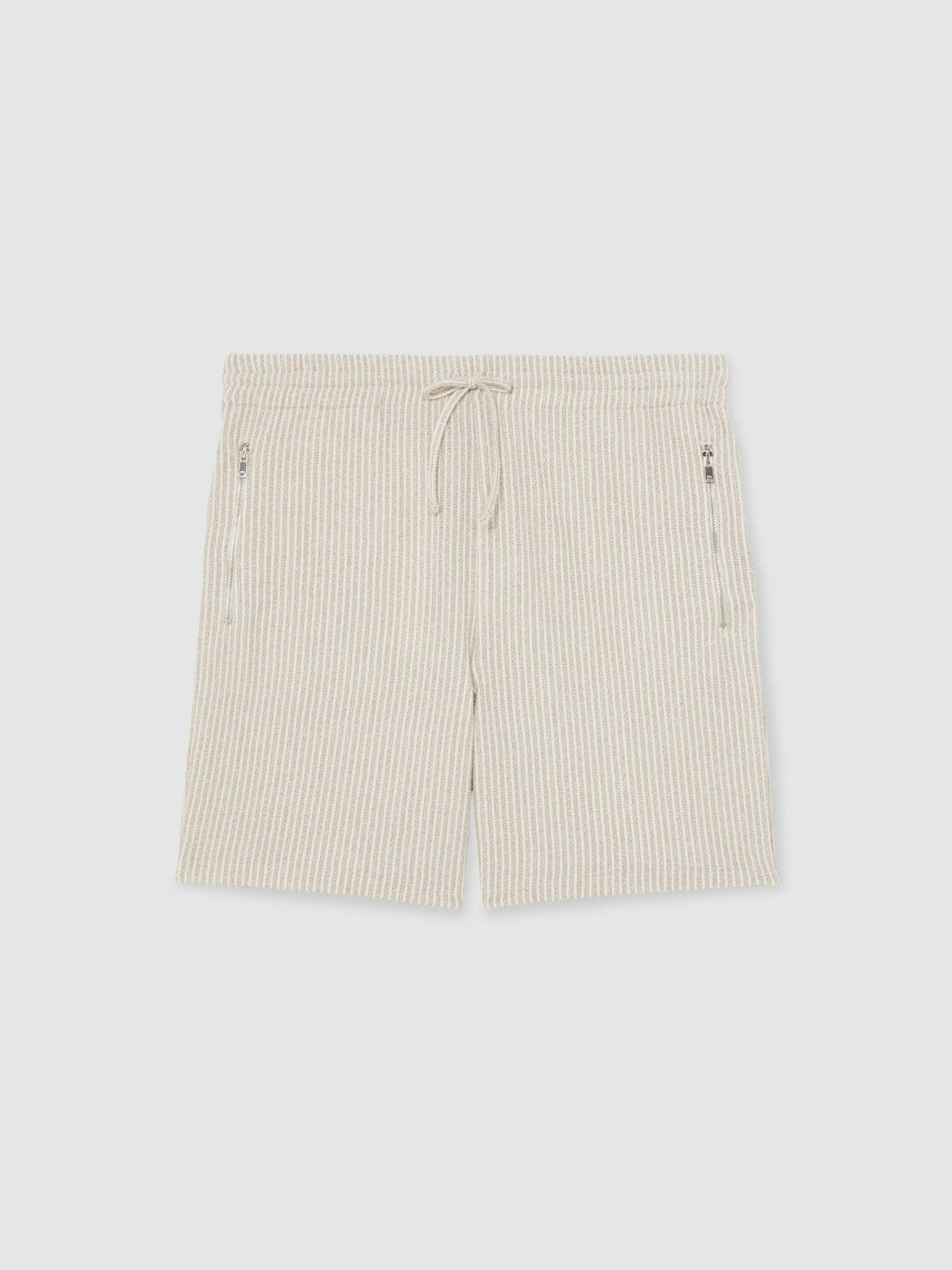 Reiss Cotton-Blend Stripe Drawstring Shorts in Ecru/Taupe Brown