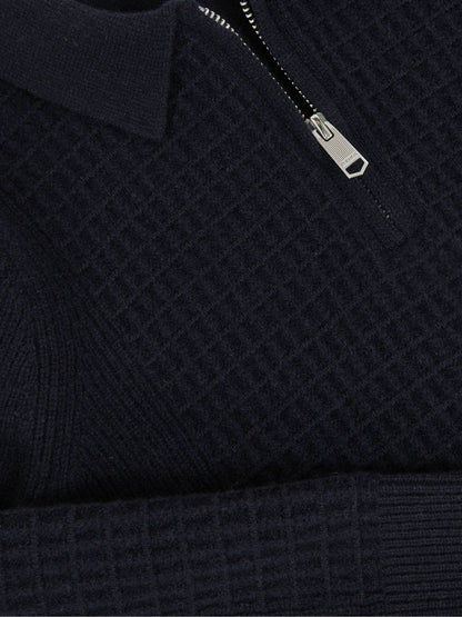 Reiss 13-14 yrs Wool Waffle-Knit Half-Zip Polo Shirt in Navy Blue