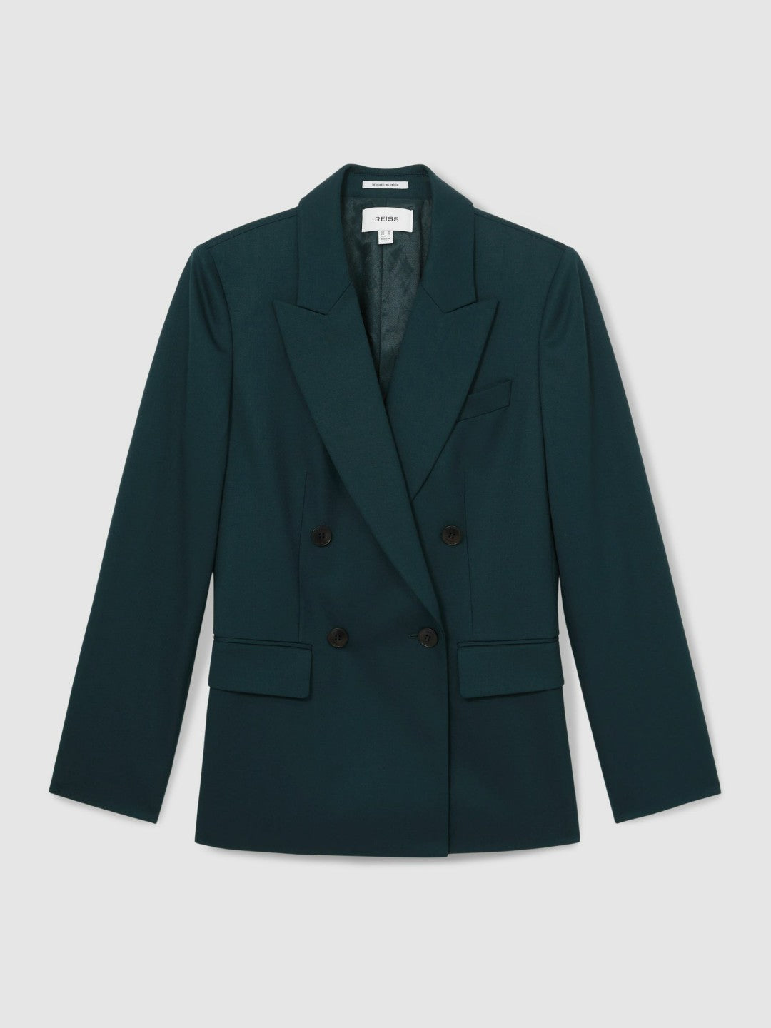 Reiss Wool-Blend Double-Breasted Suit Blazer in Green