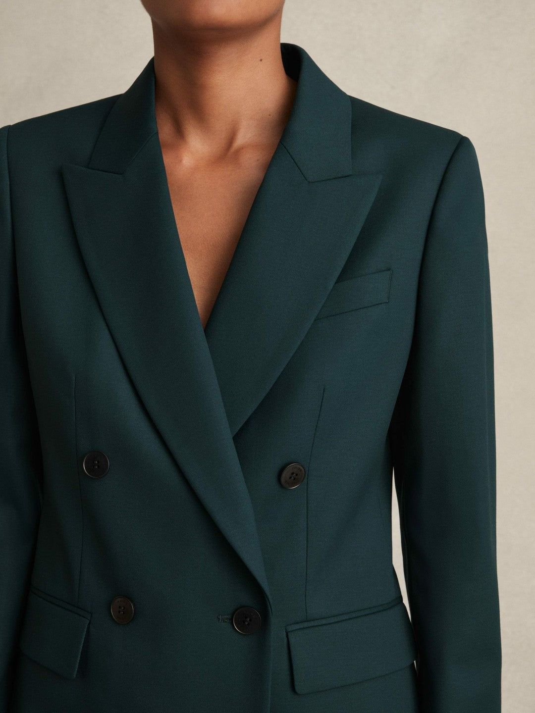 Reiss Wool-Blend Double-Breasted Suit Blazer in Green