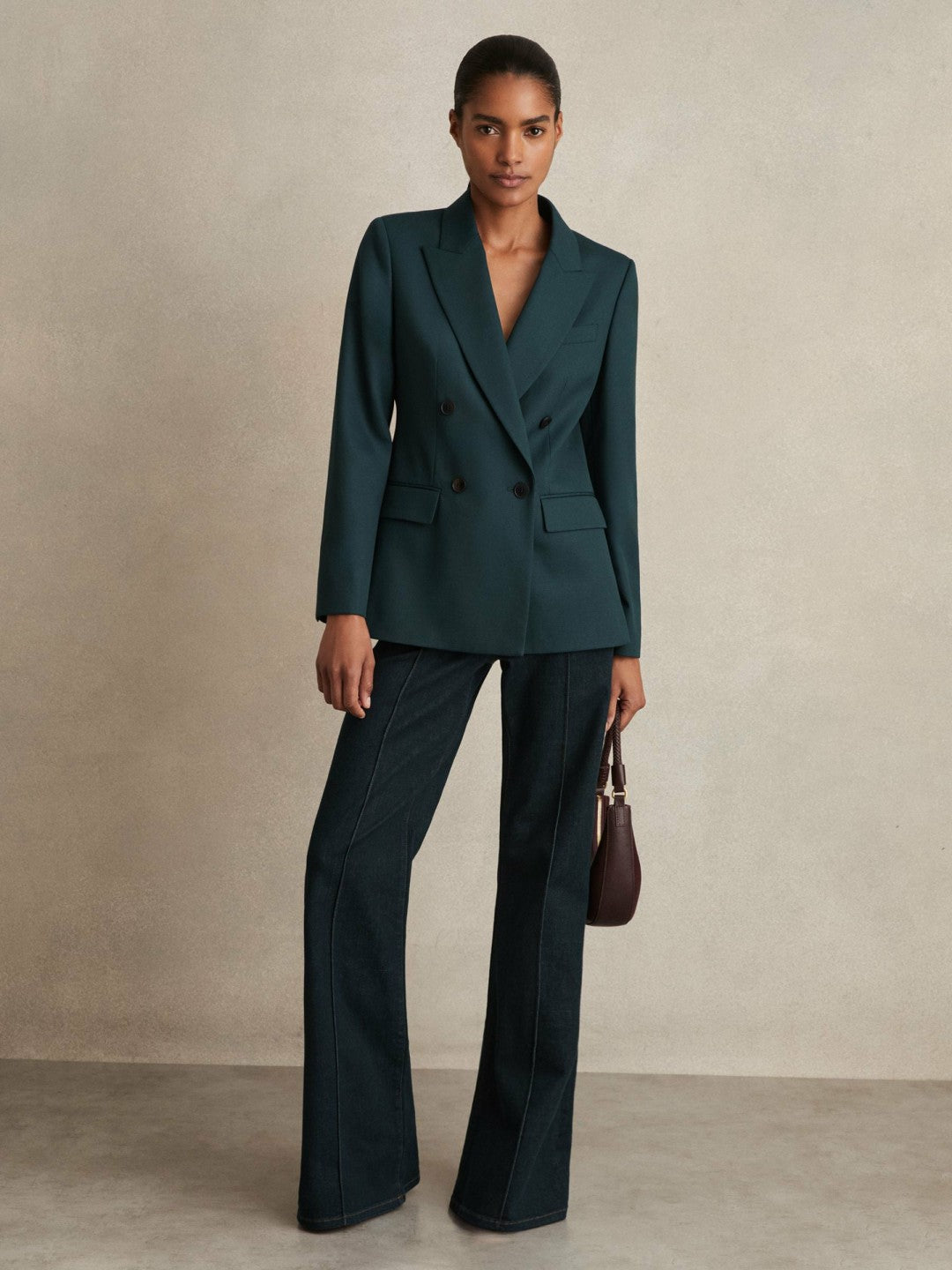Reiss Wool-Blend Double-Breasted Suit Blazer in Green