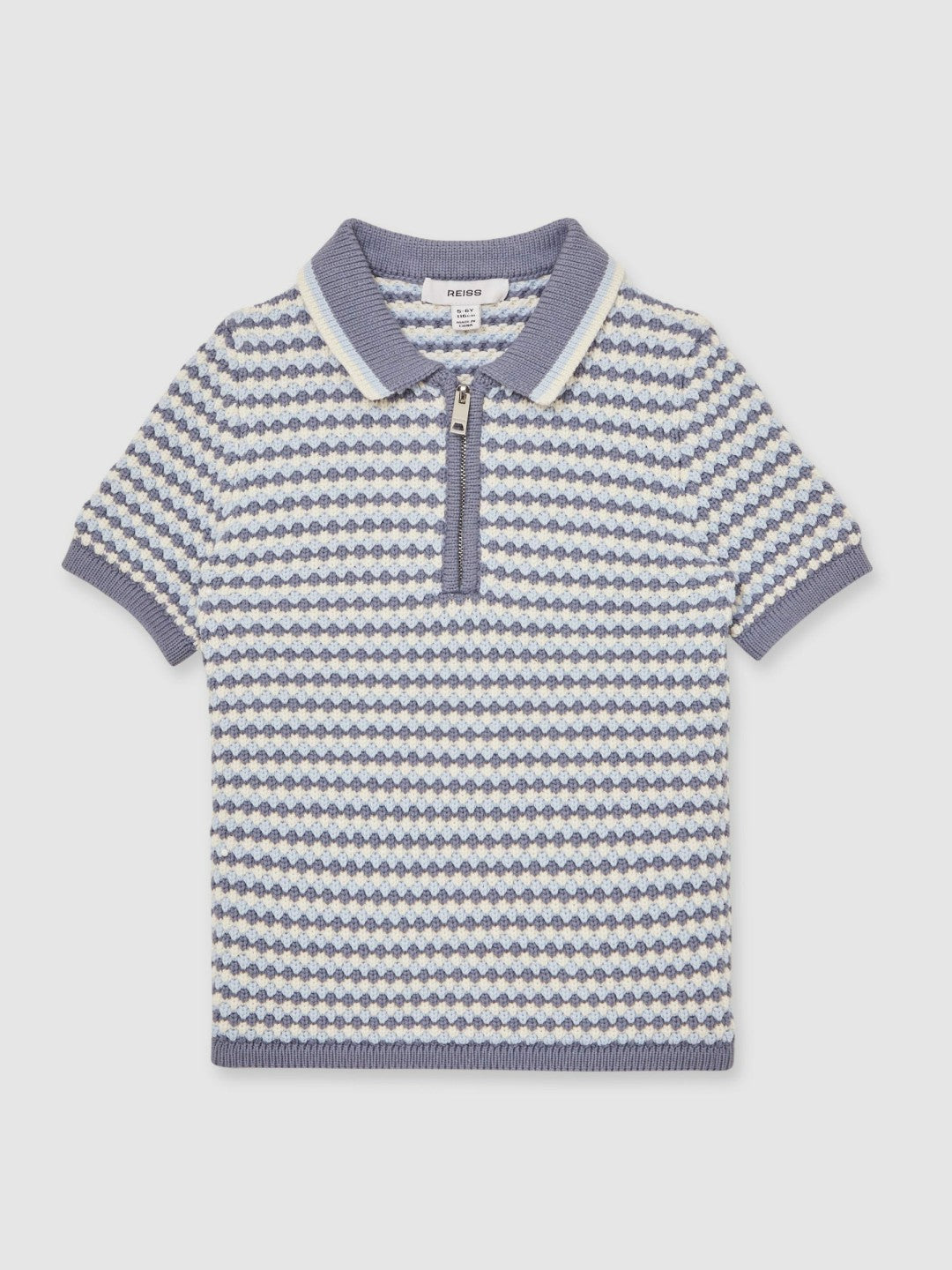 Reiss 13-14 yrs Knitted Stripe Half-Zip Polo Shirt in Blue/White