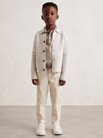 Reiss 13-14 yrs Button-Through Knitted Cardigan in Oatmeal Melange