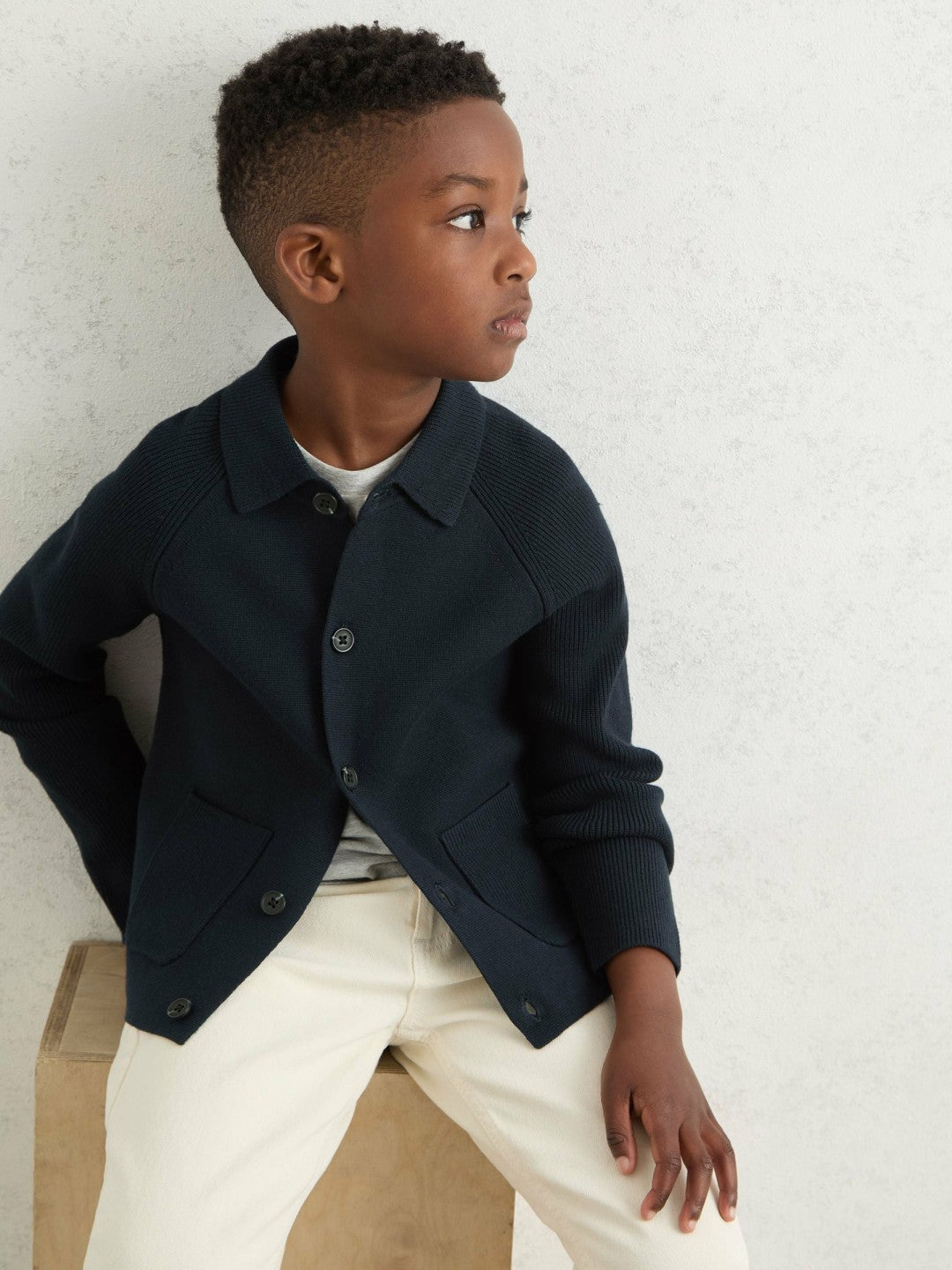 Reiss 3-9 yrs Button-Through Knitted Cardigan in Navy