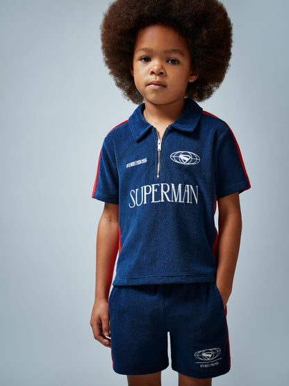 Reiss 13-14 yrs Superman Towelling Polo Shirt in Blue/Red
