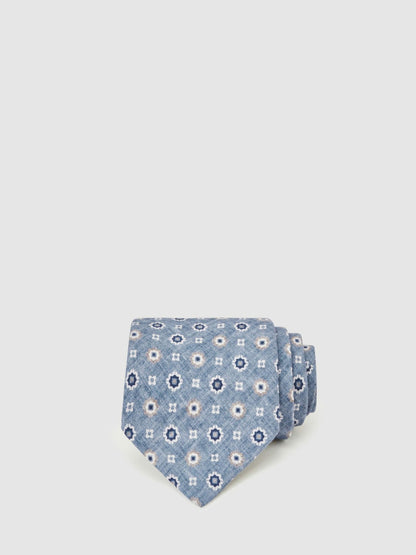 Reiss Silk Floral-Medallion Tie in Soft Blue