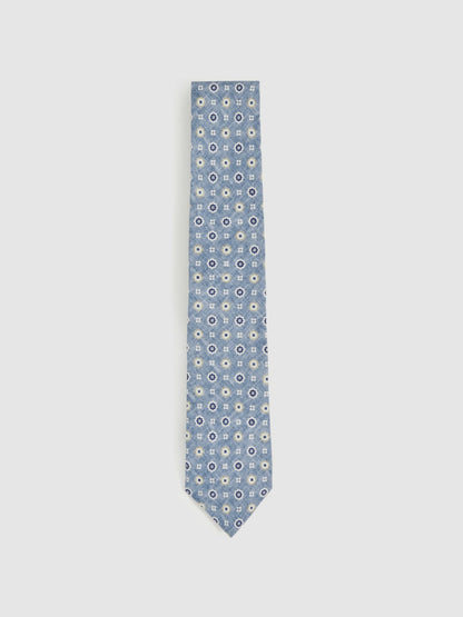 Reiss Silk Floral-Medallion Tie in Soft Blue