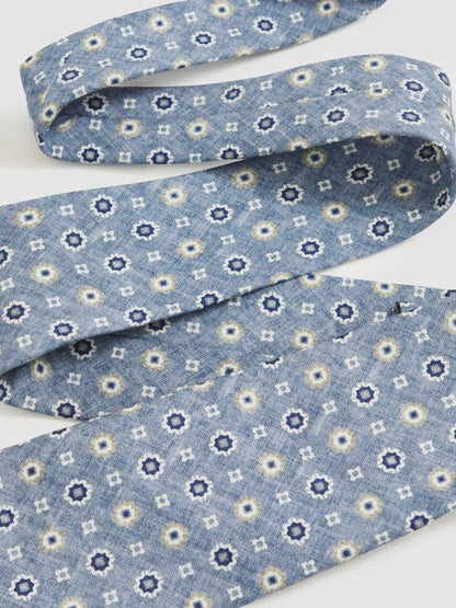 Reiss Silk Floral-Medallion Tie in Soft Blue
