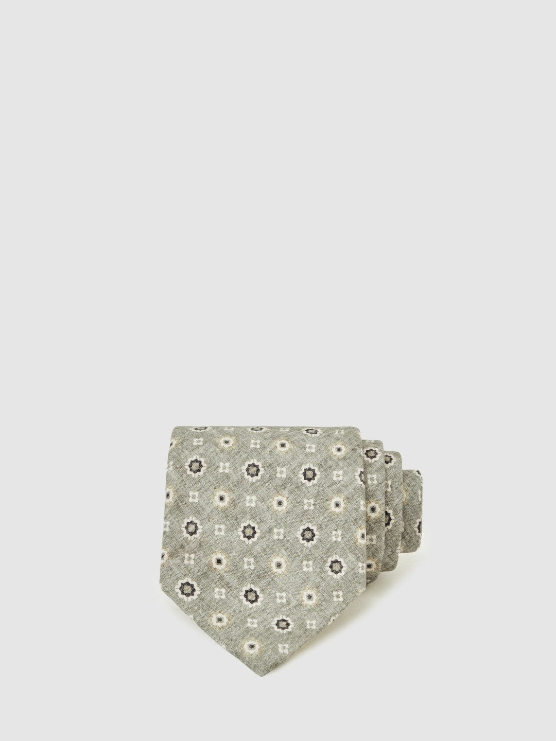 Reiss Silk Floral-Medallion Tie in Soft Sage