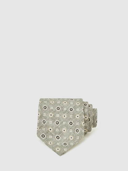 Reiss Silk Floral-Medallion Tie in Soft Sage