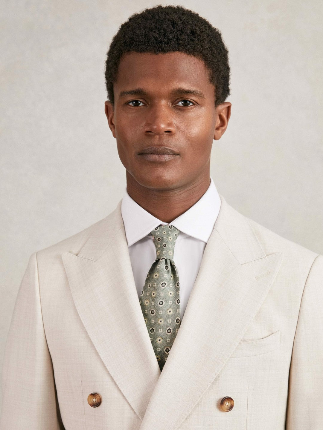 Reiss Silk Floral-Medallion Tie in Soft Sage