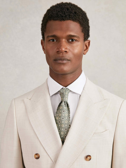 Reiss Silk Floral-Medallion Tie in Soft Sage